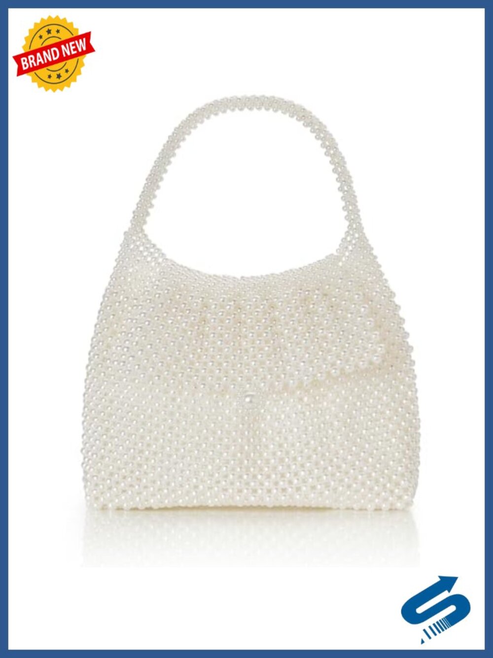 Imitation Pearl Clutch Purse - Beaded Bucket Evening Bag with Flap Closure